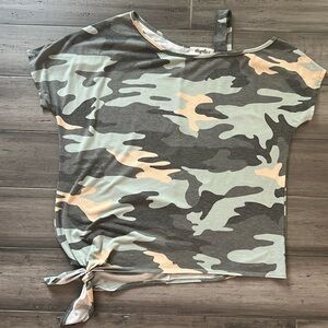 Cold shoulder camo shirt